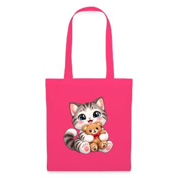 Kawaii-Katze mit Teddybär - Stoffbeutel - Azalea - Vorne