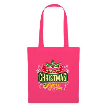 Merry Christmas to you - Retro Stechpalmen Banner - Stoffbeutel - Azalea - Vorne