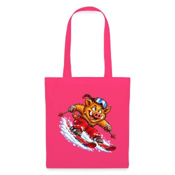 Pistensau - Lustiges skifahrendes Wildschwein - Stoffbeutel - Azalea - Vorne
