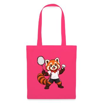 Badminton Red Panda mit Schläger und Federhahn - Stoffbeutel - Azalea - Vorne