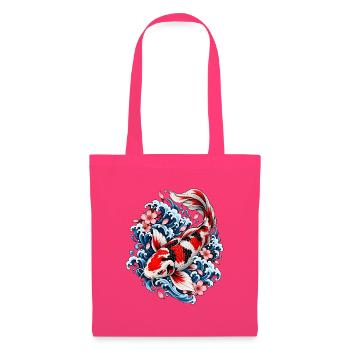 Japanische Koi zwischen Wellen und Blumen - Stoffbeutel - Azalea - Vorne