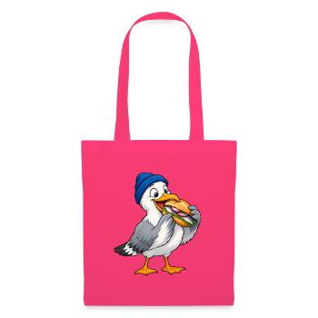 Möwe mit Beanie & Fischbrötchen – Küste - Stoffbeutel - Azalea - Vorne