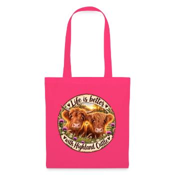Life is better with Highland Cattle Rindermotiv - Stoffbeutel - Azalea - Vorne
