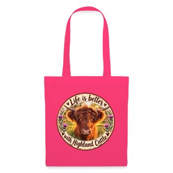 Life is better with Highland Cattle Kuh Motiv - Stoffbeutel - Azalea - Vorne