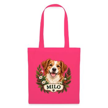 Hund Milo mit Blumenkranz - Stoffbeutel - Azalea - Vorne