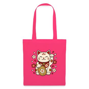 Winkekatze Maneki Neko Sakura Japan Vektor Shirt - Stoffbeutel - Azalea - Vorne