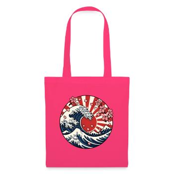 Große Welle Sonne Sakura Japan Kunst Vektor Shirt - Stoffbeutel - Azalea - Vorne