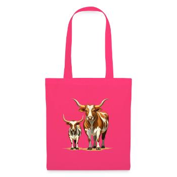 Longhorn-Kuh-und-Kalb-Paar - Stoffbeutel - Azalea - Vorne