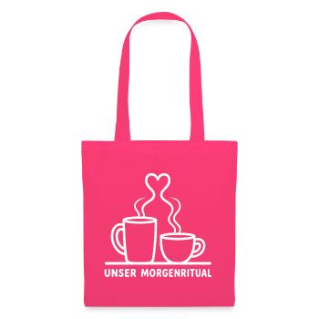 Unser Morgenritual Kaffee Kakao Tassen T-Shirt - Stoffbeutel - Azalea - Vorne