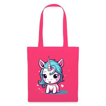 Autocollant licorne aux cheveux bleus - Sac en tissu - rose azalée - Devant
