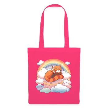 Panda rouge dans un gâteau aux nuages arc-en-ciel - Sac en tissu - rose azalée - Devant