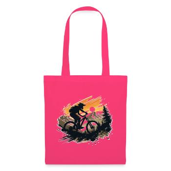 Mountain Biker Silhouette Sunset Forest Trail Art - Stoffbeutel - Azalea - Vorne