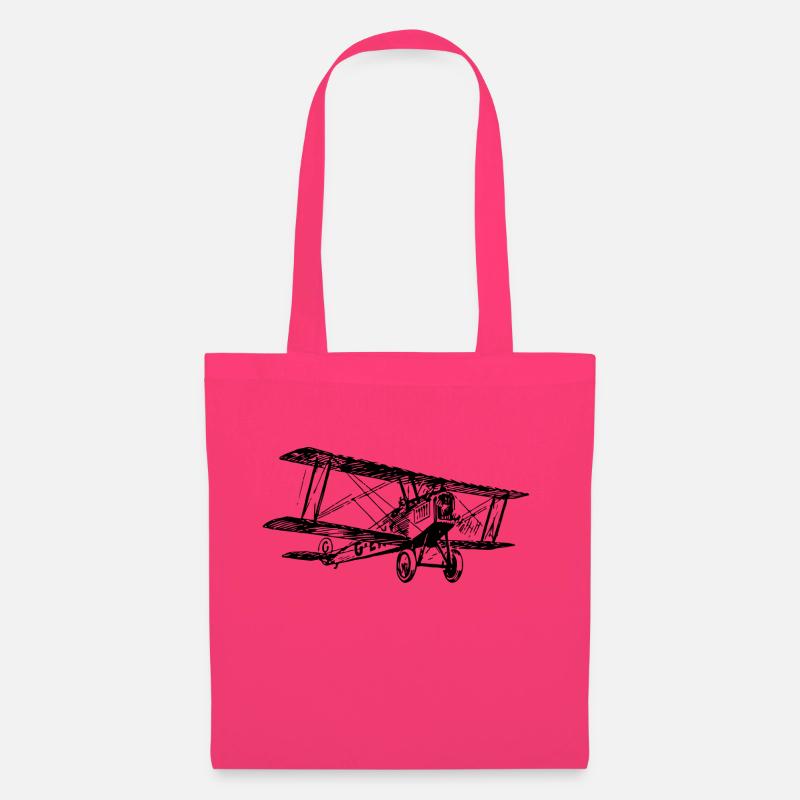 Doppeldecker Flugzeug schwarz weiß Geschenkidee - Stoffbeutel - Azalea