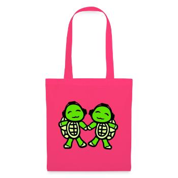 2 tortues mains tenant couple amour écouteurs - Sac en tissu - rose azalée - Devant