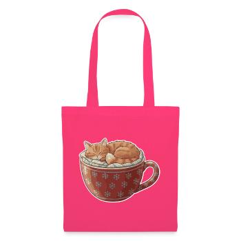 Chat endormi dans une tasse de Noël - Sac en tissu - rose azalée - Devant