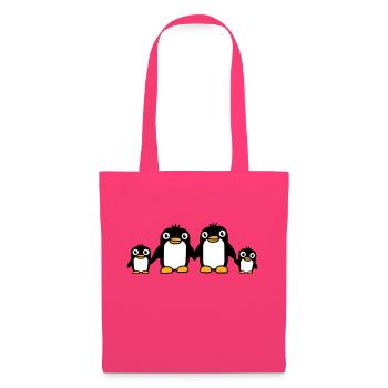 4 pingouins papa maman deux enfants bébé mains tenant - Sac en tissu - rose azalée - Devant