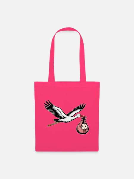 Fliegender Storch mit Baby rosa - Stoffbeutel - Azalea