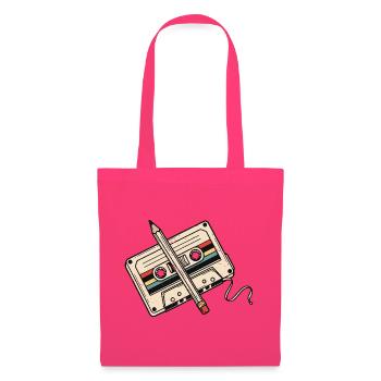 Vintage-Retro-Bleistift und farbiges Bandkassette - Stoffbeutel - Azalea - Vorne