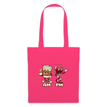 AM Kaffee PM Wein Cartoon Design - Stoffbeutel - Azalea - Vorne