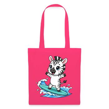 mignon zèbre surfeur dessin animé surf été - Sac en tissu - rose azalée - Devant