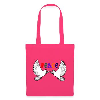 Deux colombes blanches de la paix avec le texte coloré PAIX - Sac en tissu - rose azalée - Devant