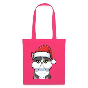 Dessin animé de Noël du chat agacé au chapeau - Sac en tissu - rose azalée - Devant