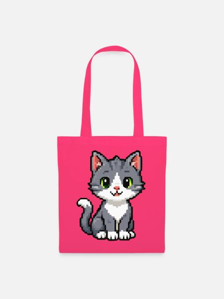 Pixelkätzchen Grau Katze - Stoffbeutel - Azalea