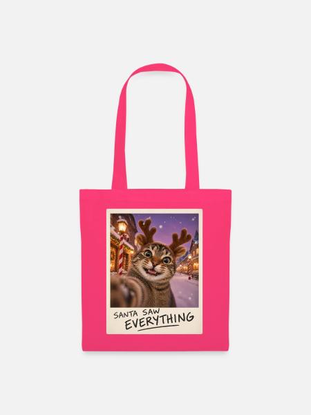 Santa Saw Everything Katze Selfie - Stoffbeutel - Azalea
