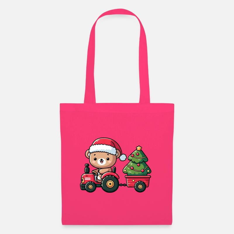 Teddy als Weihnachtsmann mit Traktor und Hänger - Stoffbeutel - Azalea