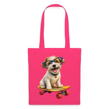 Hund auf Skateboard, blaue Brille - Stoffbeutel - Azalea - Vorne