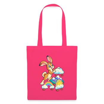 Fröhlicher Hase über Regenbogenlandschaft - Stoffbeutel - Azalea - Vorne