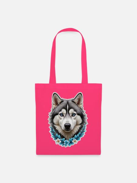 Eisblauer Husky Kopf mit Blumenrahmen - Stoffbeutel - Azalea