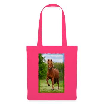 Icelandic horse running in tölt over meadow horse photo - Tote Bag - azalea - Front