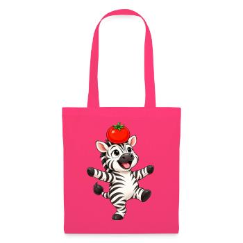 Zebra süß Cartoon tanzend Tomate balancieren - Stoffbeutel - Azalea - Vorne