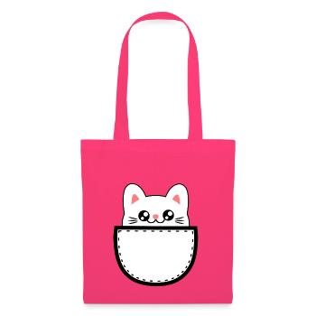 Chat doux Kawaii Chibi chat dans la poche de la poitrine - Sac en tissu - rose azalée - Devant