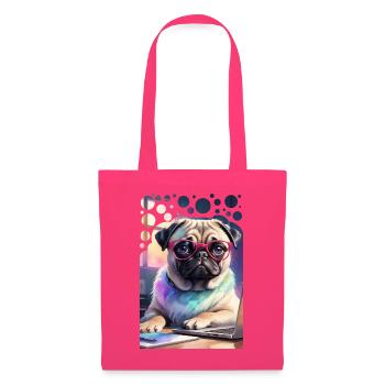 Bureau Chien Carlin avec Ordinateur Portable et Lunettes Roses Pop Art - Sac en tissu - rose azalée - Devant