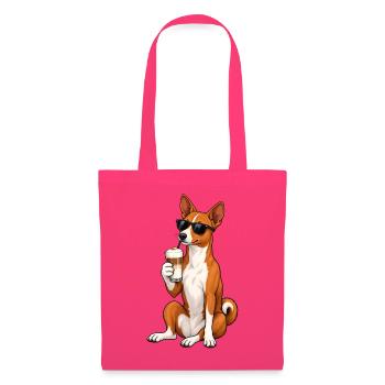 Basenji mit Latte Macchiato - Stoffbeutel - Azalea - Vorne