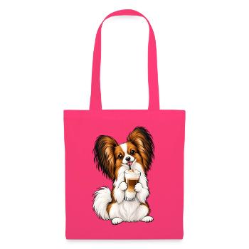 Schmetterlingshund Papillon mit Latte Macchiato - Stoffbeutel - Azalea - Vorne