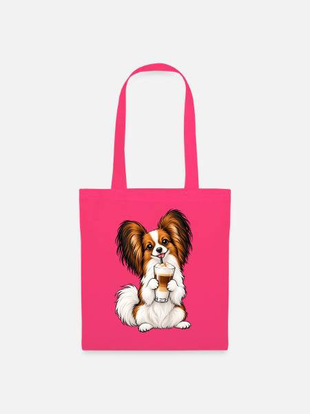 Schmetterlingshund Papillon mit Latte Macchiato - Stoffbeutel - Azalea