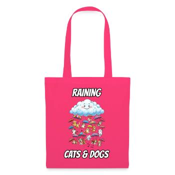 Raining Cats and Dogs – lustiger Idiom-Cartoon - Stoffbeutel - Azalea - Vorne