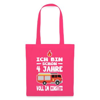 4 Geburtstag Feuerwehr Geschenk Junge 4 Jahre - Stoffbeutel - Azalea - Vorne