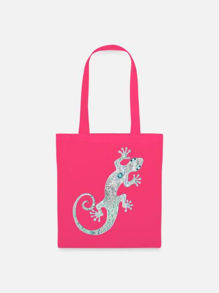 Kunstvoller Ethno Gecko aus Silber & Türkis Farben - Stoffbeutel - Azalea