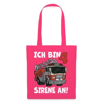 4 Geburtstag Feuerwehr Sirene Feuerwehrauto Motiv - Stoffbeutel - Azalea - Vorne