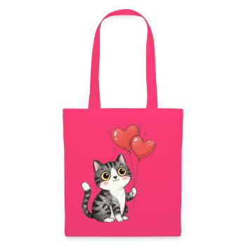 Süße Katze Herz Luftballon Katzenliebe T-Shirt - Stoffbeutel - Azalea - Vorne