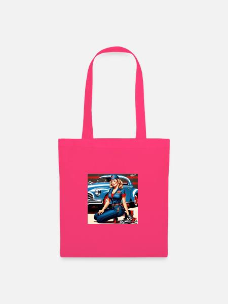 Pinup im Retrowagen Blau - Stoffbeutel - Azalea