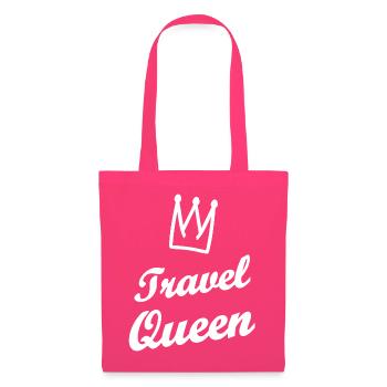 Travel Queen Krone Schrift - Stoffbeutel - Azalea - Vorne