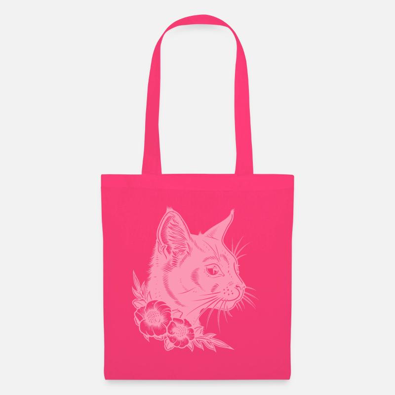 rosa Katze mit Blumen - Stoffbeutel - Azalea