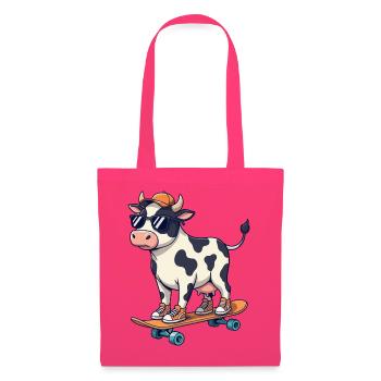 Vache drôle patinant sur skateboard Skater de dessins animés - Sac en tissu - rose azalée - Devant