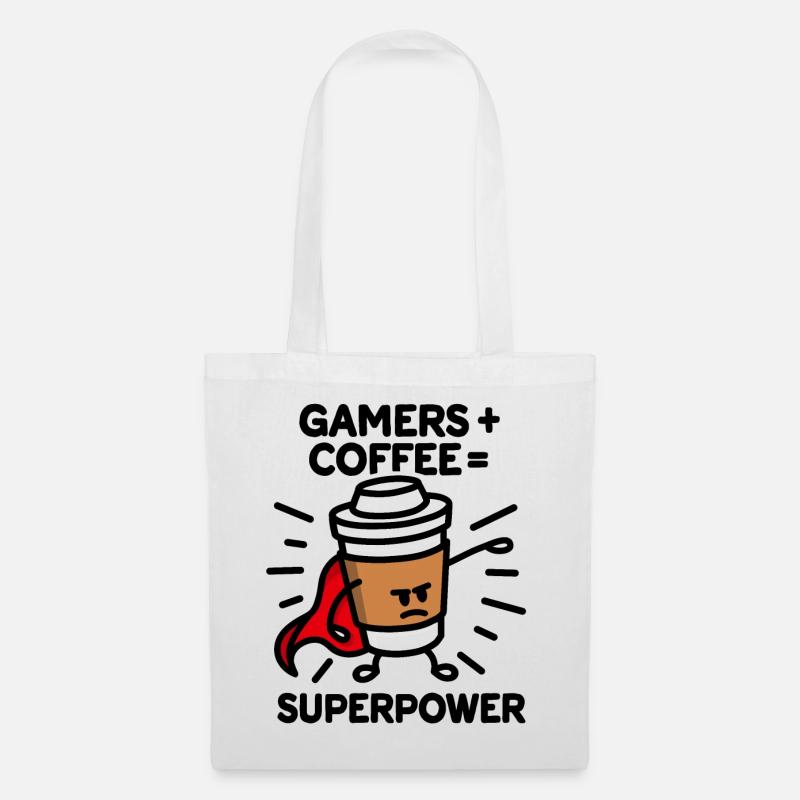Spieler + Kaffee = Supermacht - Superheld - Held - Stoffbeutel - Weiß