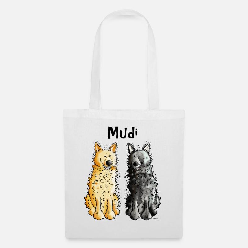 Lustiges Mudi Duo I Hund I Herrchen Geschenk - Stoffbeutel - Weiß